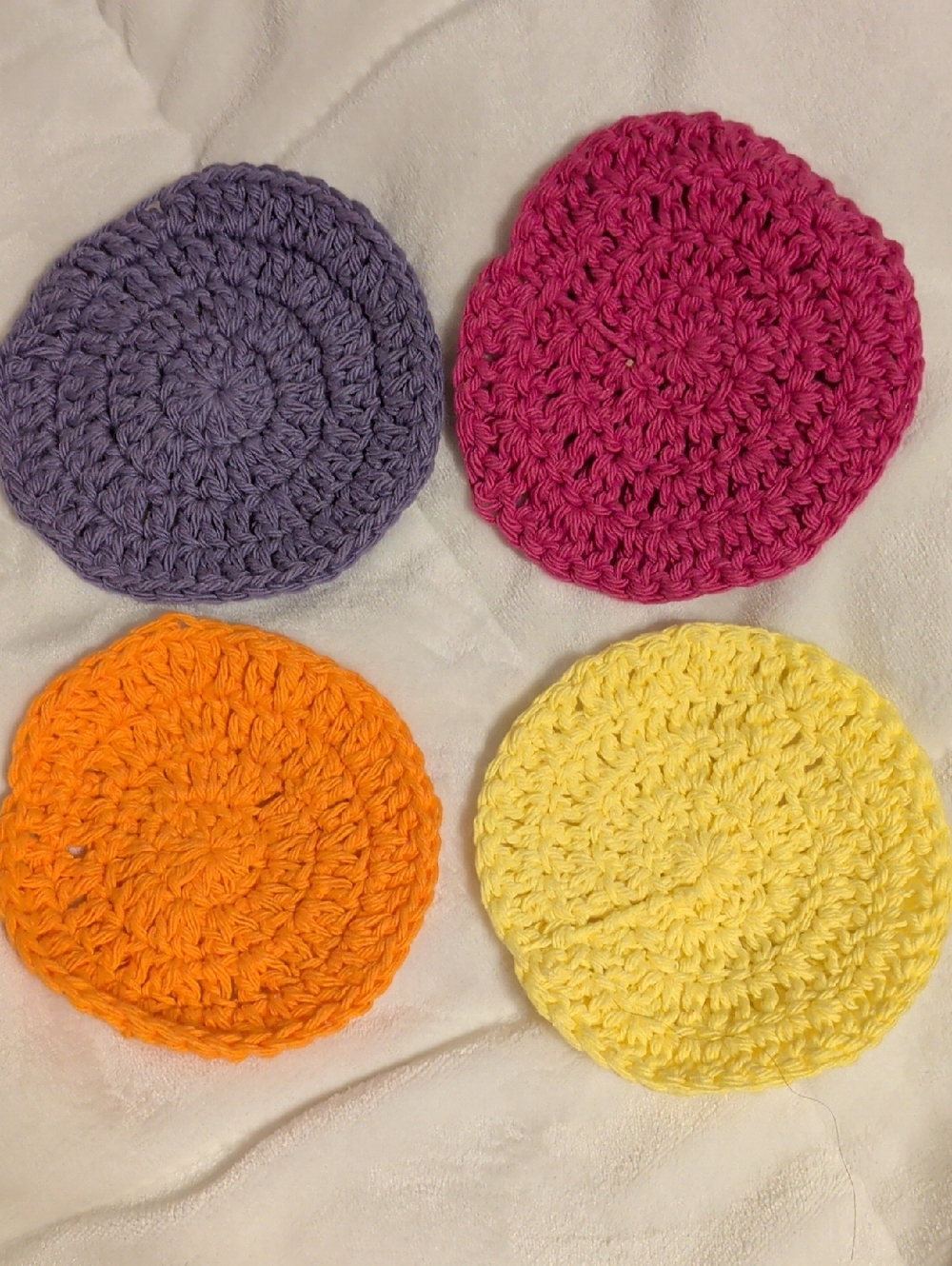 Handmade Crochet Coasters - Purple, Pink, Orange, Yellow